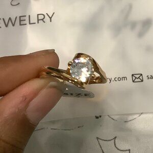 Gold Plated Ring With Clear Gem
